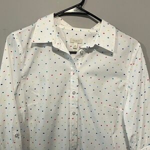 Talbots White Shirt with Multicolor Embroidered Dots MP
